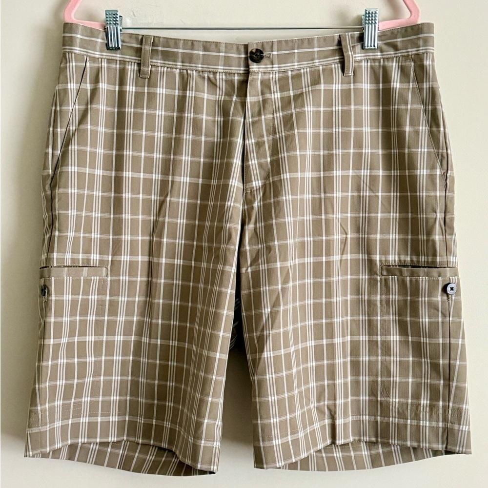 Adidas Plaid Men’s Golf Shorts Tan Size 36 Sporty Preppy